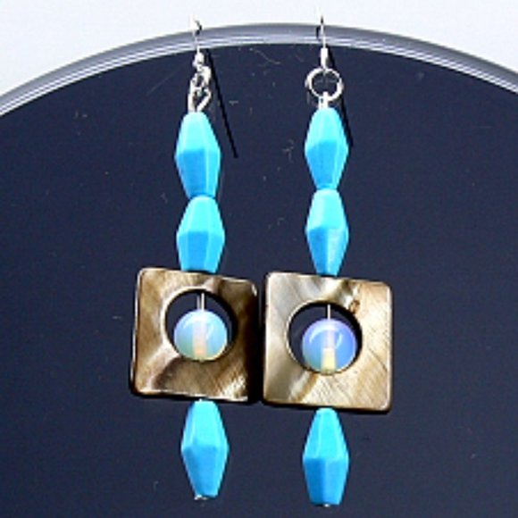 Jewelry - Silver Drop Howlite MOP Opalite Earrings 3.25"